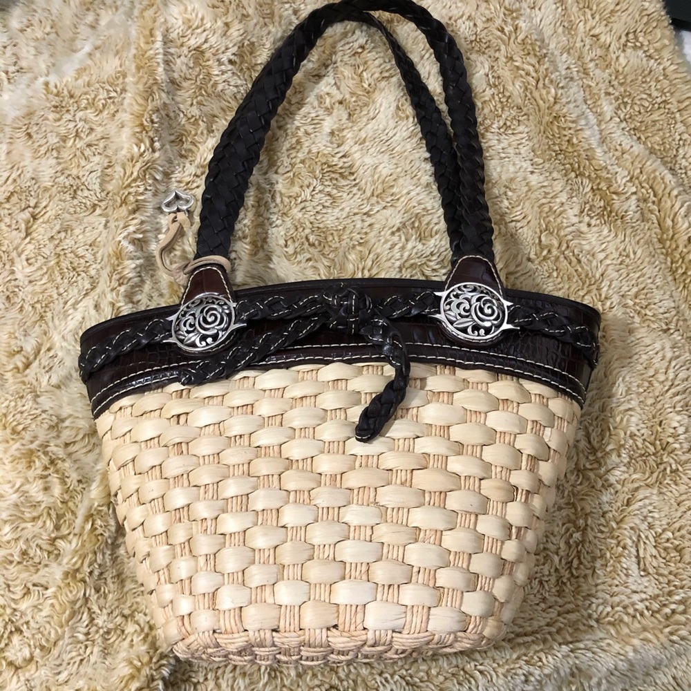 Brighton Raffia Brown Leather Weave Tote